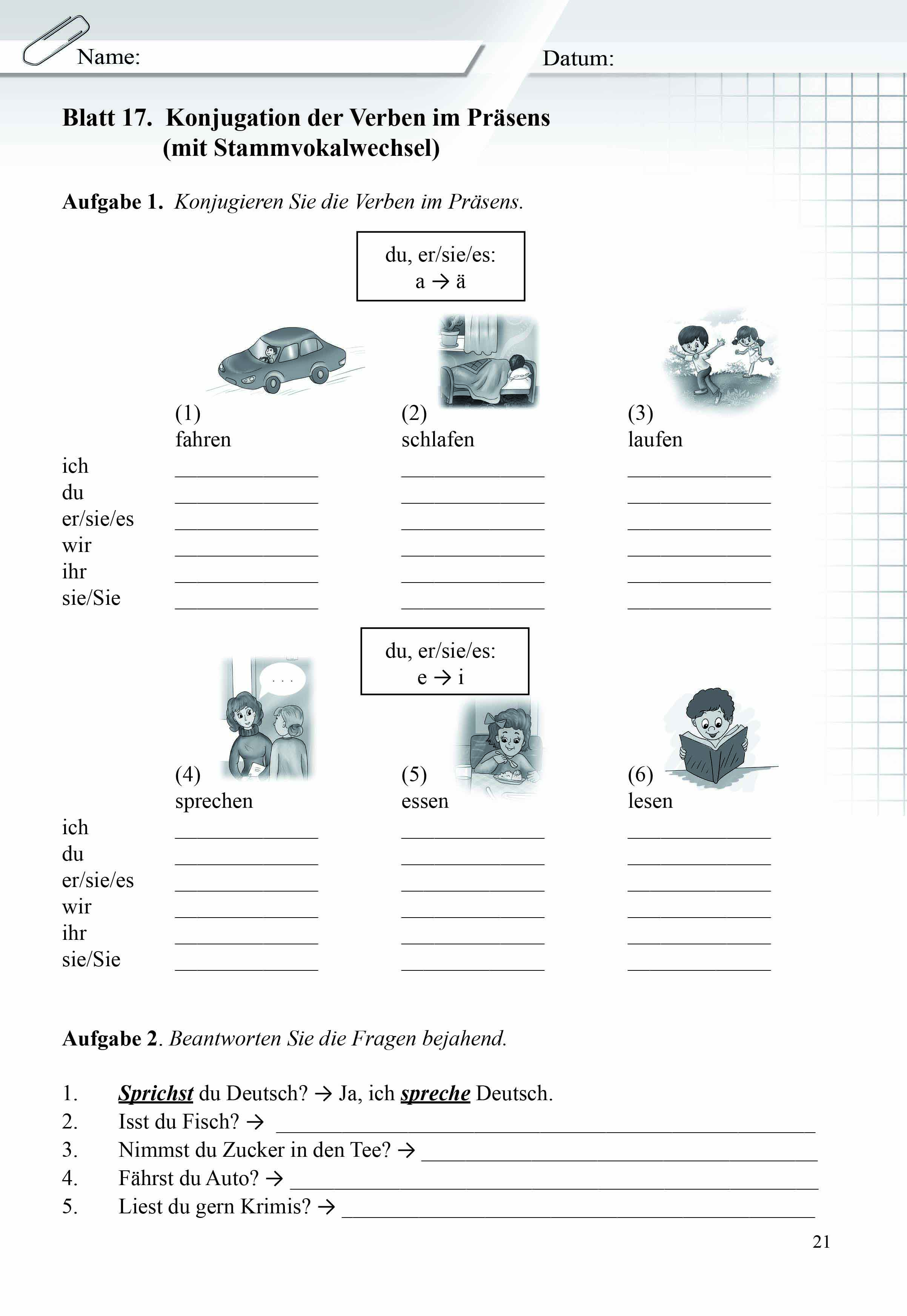Grammatik Deutsch Als Fremdsprache Kopiervorlagen Für Den Daz Und